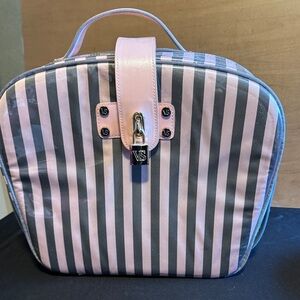 Victoria's Secret Pink and Gray Striped Cosmetic Case with VS Lock